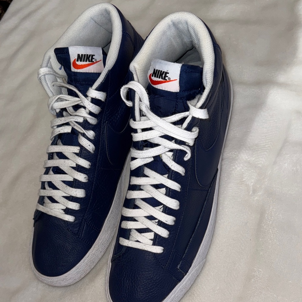 Nike Blazer Mid Premium Blue Leather Sneakers Shoes size 13